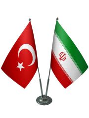 Masa Üstü İran Bayrağı Türk Bayrağı İkili Krom Direk Masa Bayrak Seti