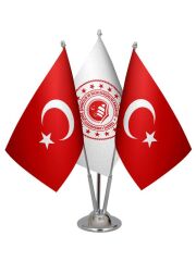 Masa Üstü Çevre Bakanlığı Bayrağı Türk Bayrağı Üçlü Krom Direk Masa Bayrak Seti