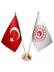 Masa Üstü Çevre Bakanlığı Bayrağı Türk Bayrağı İkili Pirinç Direk Masa Bayrak Seti