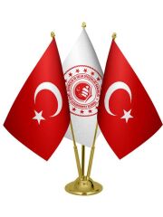 Masa Üstü Çevre Bakanlığı Bayrağı Türk Bayrağı Üçlü Pirinç Direk Masa Bayrak Seti
