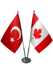 Masa Üstü Kanada Bayrağı Türk Bayrağı İkili Krom Direk Masa Bayrak Seti