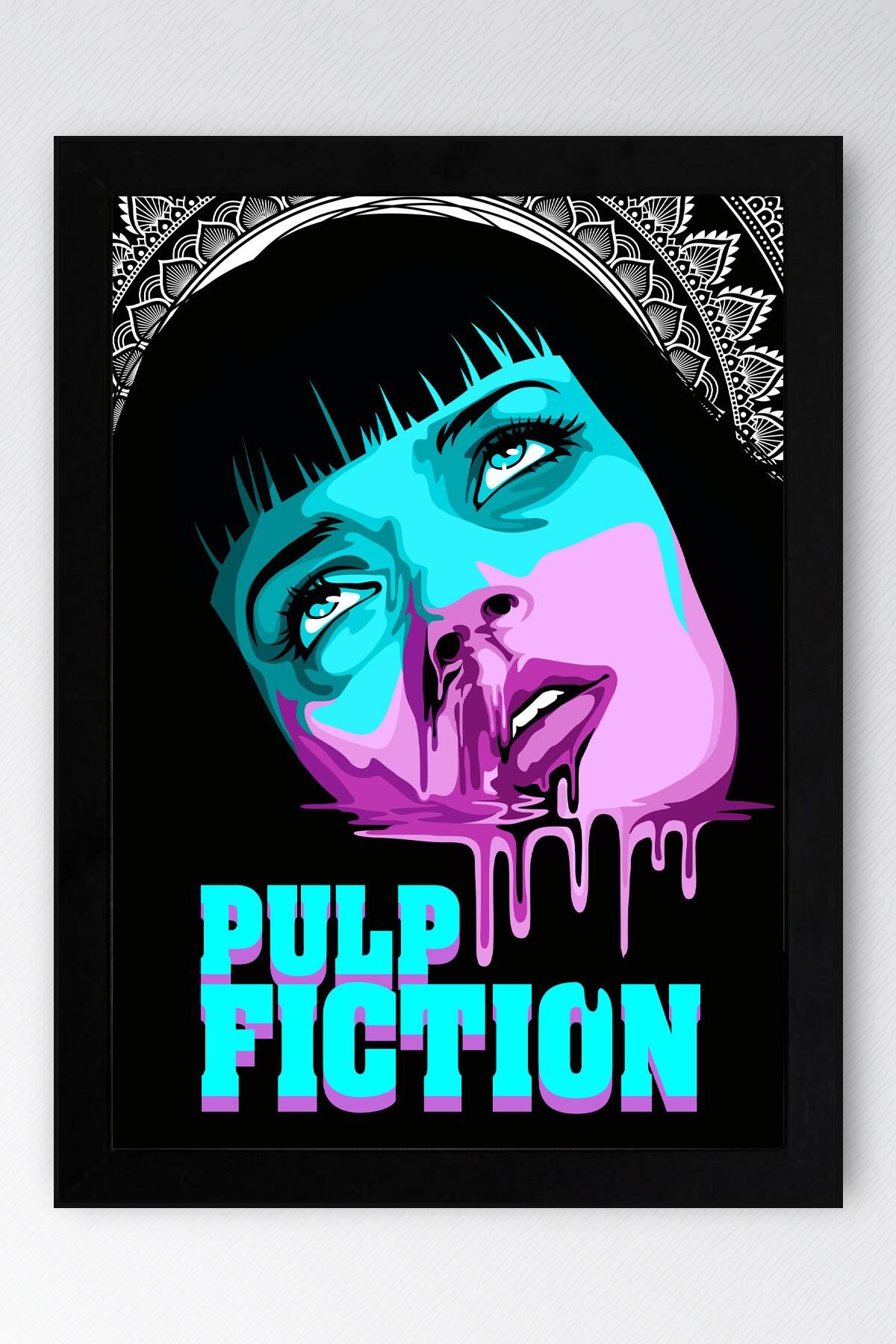 Pulp Fiction Çerçeveli Tablo - Ucuz Roman Fim Posteri Tablo 21x30 - Siyah