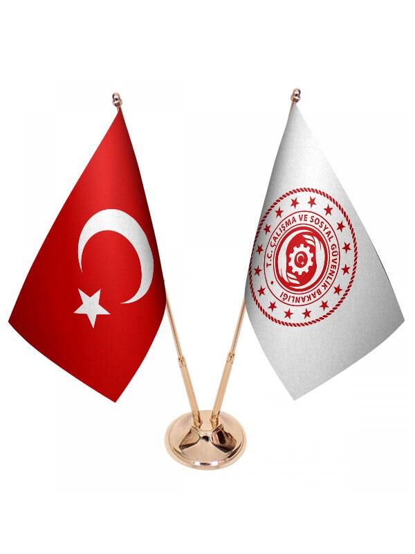 Masa Üstü Çalışma Bakanlığı Bayrağı Türk Bayrağı İkili Pirinç Direk Masa Bayrak Seti