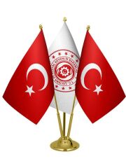 Masa Üstü Çalışma Bakanlığı Bayrağı Türk Bayrağı Üçlü Pirinç Direk Masa Bayrak Seti
