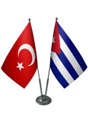 Masa Üstü Küba Bayrağı Türk Bayrağı İkili Krom Direk Masa Bayrak Seti