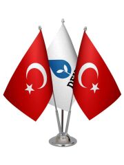 Masa Üstü Deva Partisi Bayrağı Türk Bayrağı Üçlü Krom Direk Masa Bayrak Seti