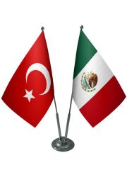 Masa Üstü Meksika Bayrağı Türk Bayrağı İkili Krom Direk Masa Bayrak Seti