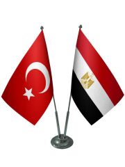 Masa Üstü Mısır Bayrağı Türk Bayrağı İkili Krom Direk Masa Bayrak Seti