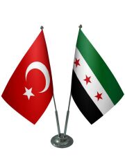 Masa Üstü Özgür Suriye Ordusu Bayrağı Türk Bayrağı İkili Krom Direk Masa Bayrak Seti
