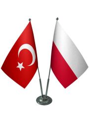 Masa Üstü Polonya Bayrağı Türk Bayrağı İkili Krom Direk Masa Bayrak Seti