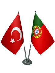 Masa Üstü Portekiz Bayrağı Türk Bayrağı İkili Krom Direk Masa Bayrak Seti