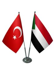 Masa Üstü Sudan Bayrağı Türk Bayrağı İkili Krom Direk Masa Bayrak Seti