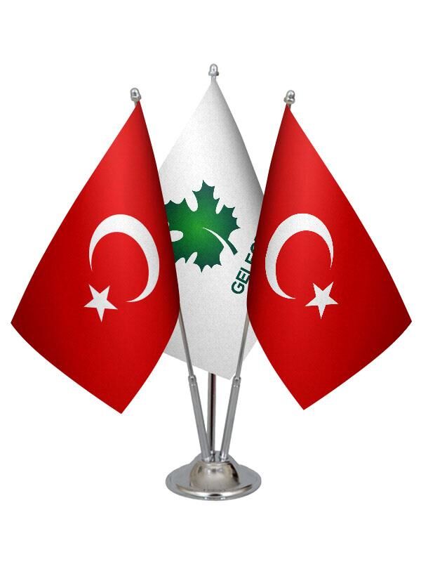 Masa Üstü Gelecek Partisi Bayrağı Türk Bayrağı Üçlü Krom Direk Masa Bayrak Seti