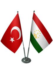 Masa Üstü Tacikistan Bayrağı Türk Bayrağı İkili Krom Direk Masa Bayrak Seti