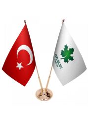 Masa Üstü Gelecek Partisi Bayrağı Türk Bayrağı İkili Pirinç Direk Masa Bayrak Seti