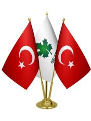Masa Üstü Gelecek Partisi Bayrağı Türk Bayrağı Üçlü Pirinç Direk Masa Bayrak Seti