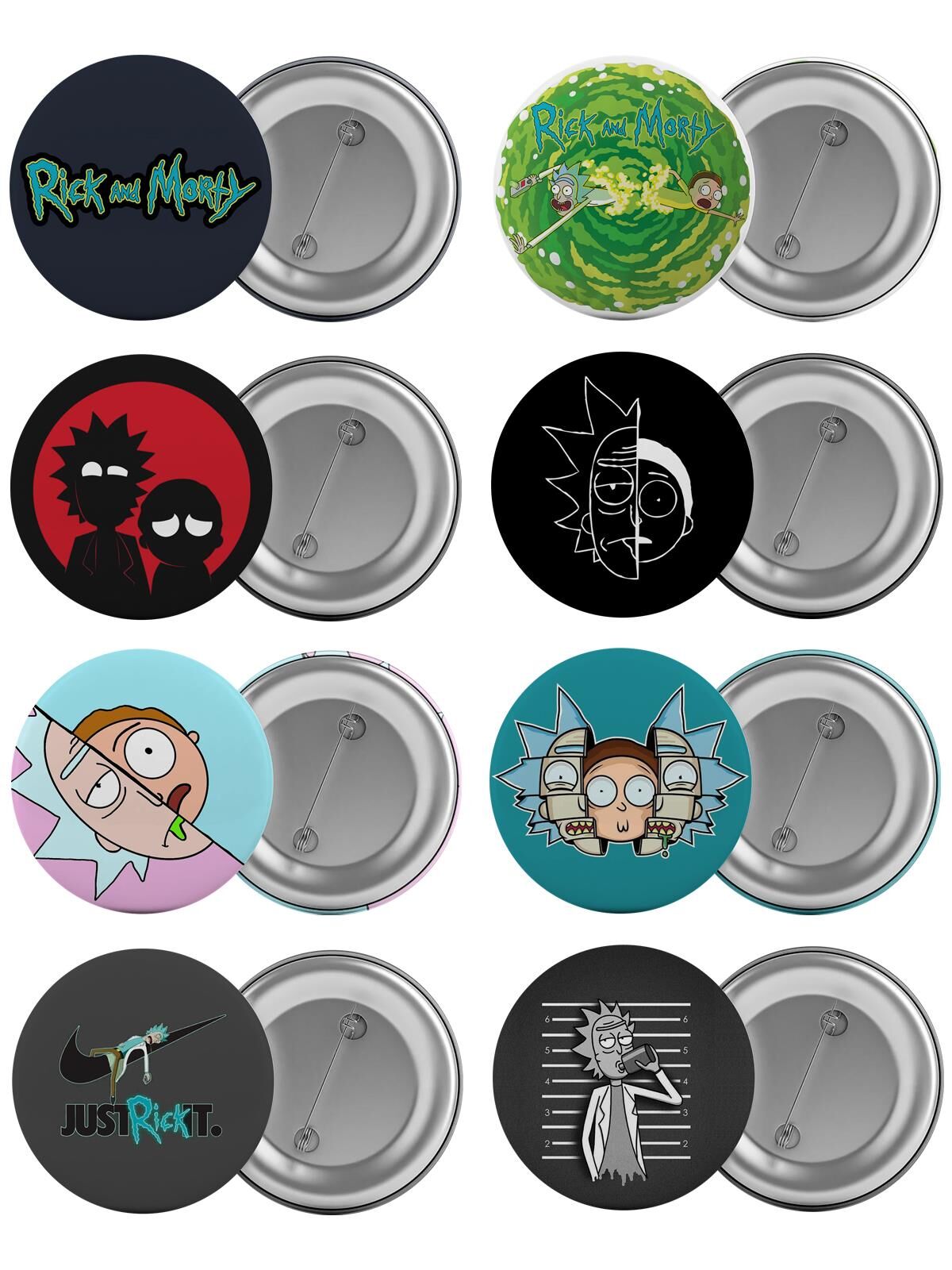 Rick and Morty Çanta Rozeti Seti 8 Adet En Büyük Boy 5.8cm İğneli Broş