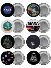 Nasa Uzay Çanta Rozeti Seti 8 Adet En Büyük Boy 5.8cm İğneli Broş