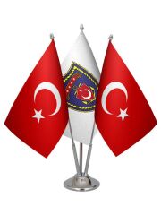 Masa Üstü Deniz Kuvvetleri Bayrağı Türk Bayrağı Üçlü Krom Direk Masa Bayrak Seti