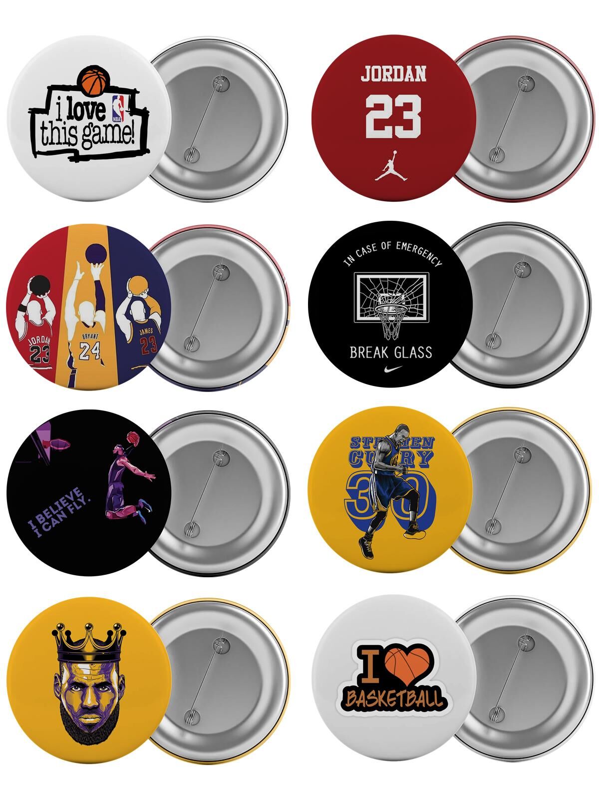 Basketbol NBA Çanta Rozeti Seti 8 Adet En Büyük Boy 5.8cm İğneli Broş
