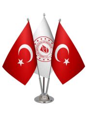 Masa Üstü Enerji Bakanlığı Bayrağı Türk Bayrağı Üçlü Krom Direk Masa Bayrak Seti