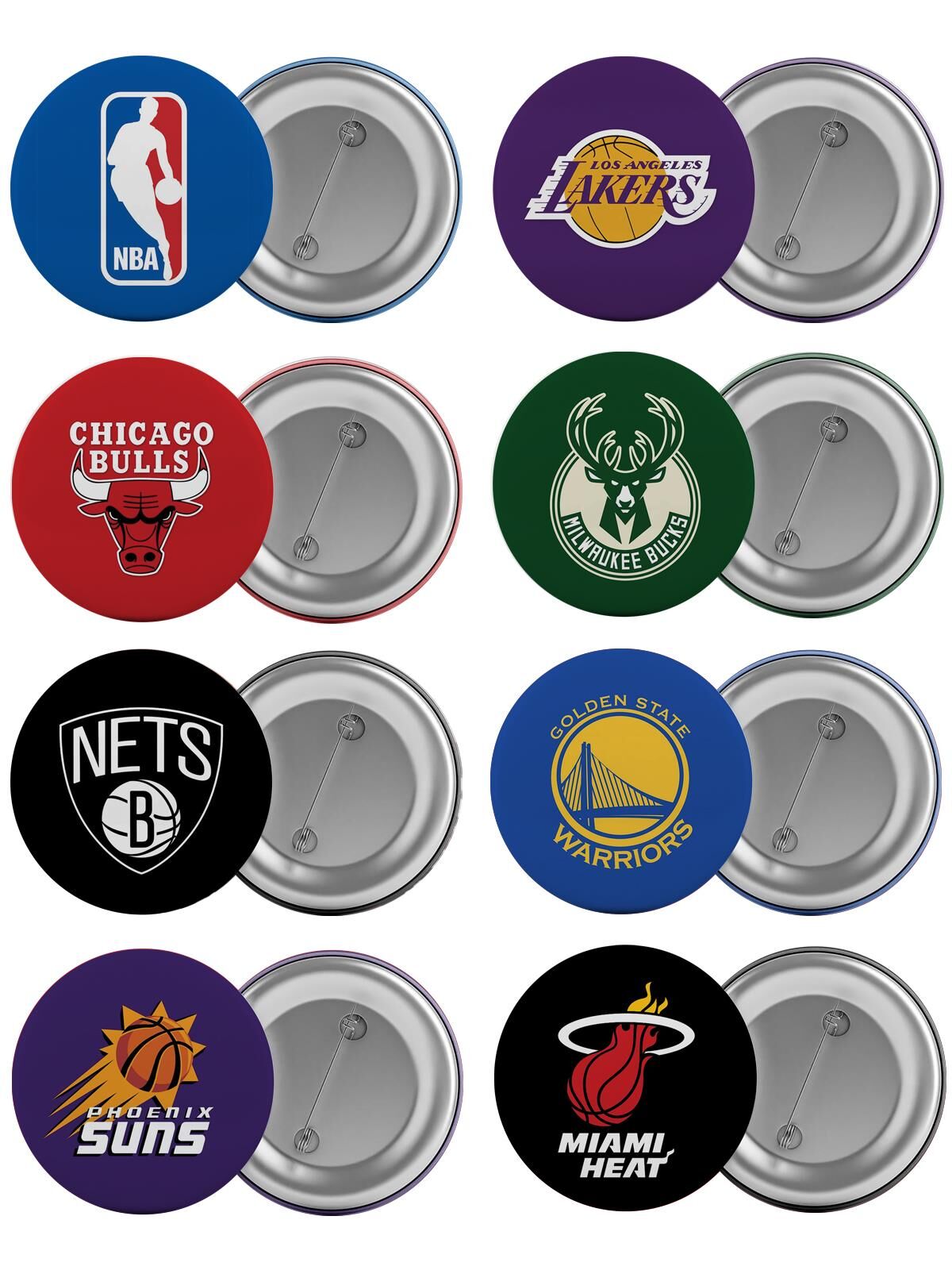 NBA Takımları Çanta Rozeti Seti 8 Adet En Büyük Boy 5.8cm İğneli Broş