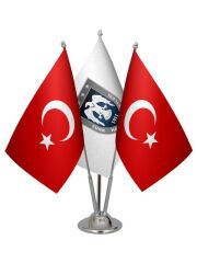 Masa Üstü Hava Kuvvetleri Bayrağı Türk Bayrağı Üçlü Krom Direk Masa Bayrak Seti