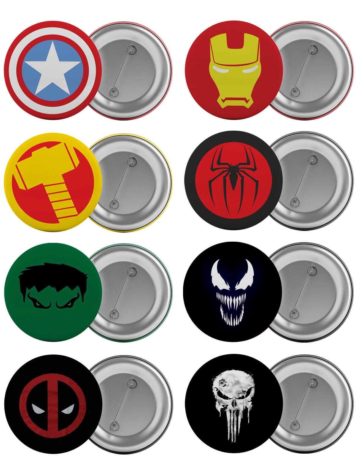 Marvel Kahramanları Çanta Rozeti Seti 8 Adet En Büyük Boy 5.8cm İğneli Broş