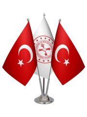 Masa Üstü Hazine Bakanlığı Bayrağı Türk Bayrağı Üçlü Krom Direk Masa Bayrak Seti