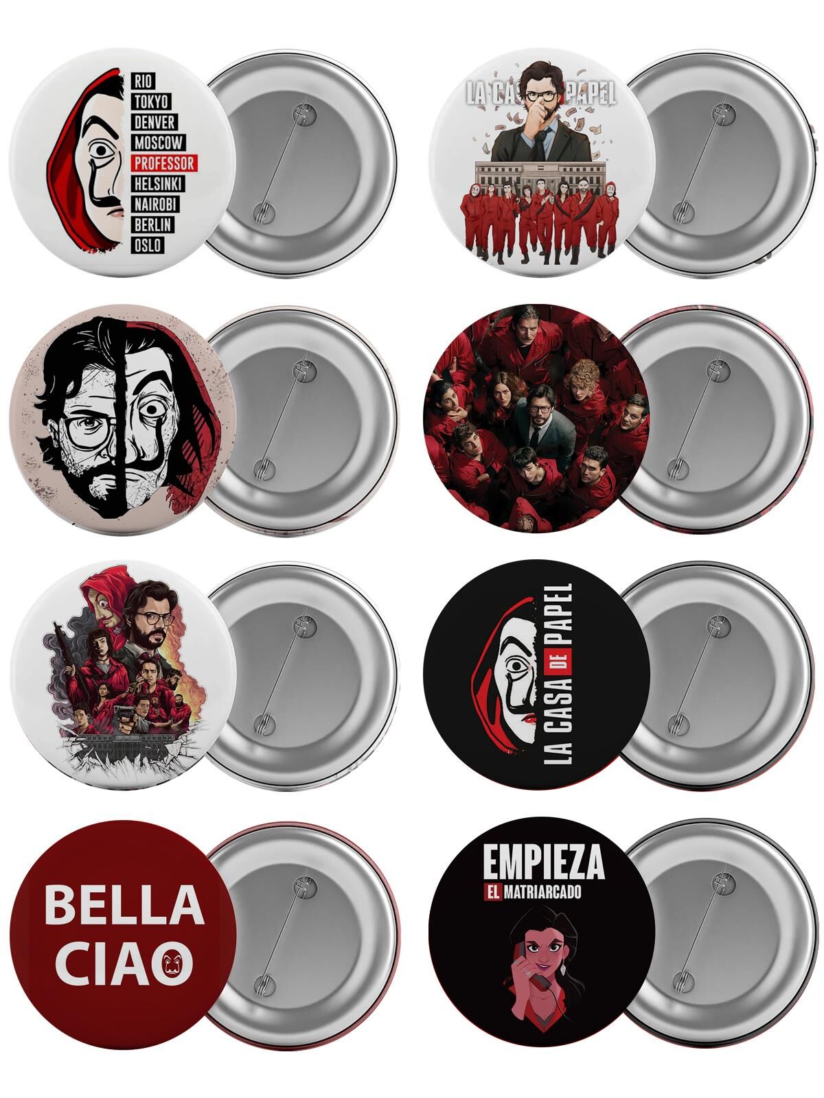 La Casa De Papel Çanta Rozeti Seti 8 Adet En Büyük Boy 5.8cm İğneli Broş