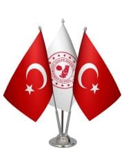Masa Üstü İçişleri Bakanlığı Bayrağı Türk Bayrağı Üçlü Krom Direk Masa Bayrak Seti