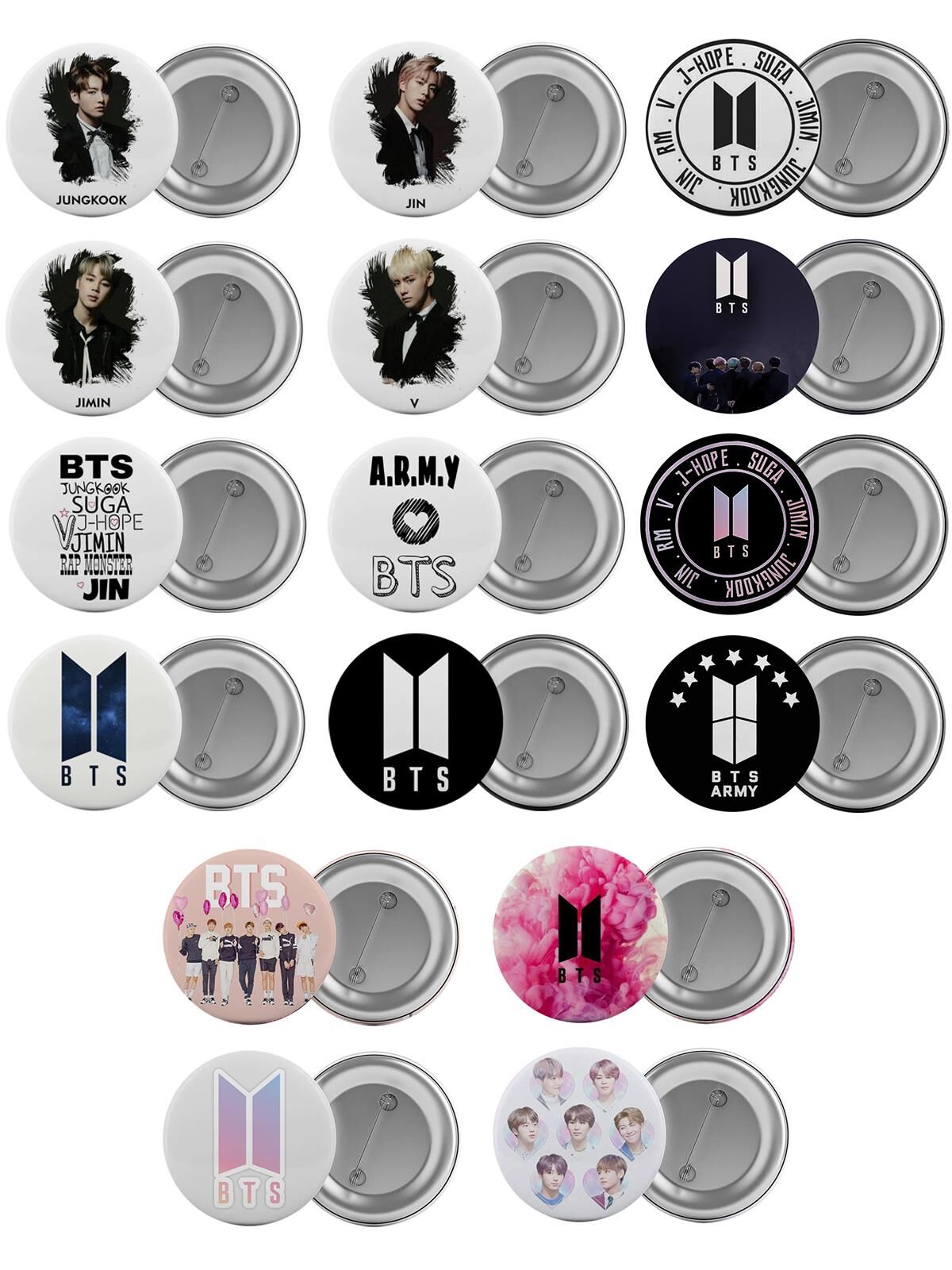 BTS Çanta Rozeti Seti 16 Adet En Büyük Boy 5.8cm İğneli Broş