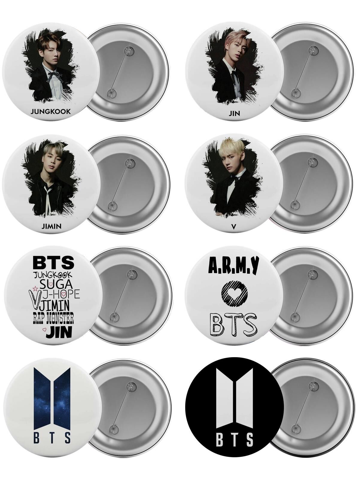 BTS Çanta Rozeti Seti 8 Adet En Büyük Boy 5.8cm İğneli Broş