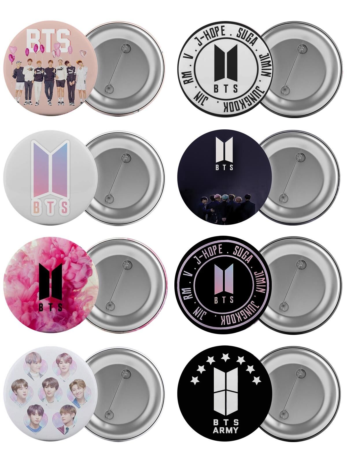 BTS Çanta Rozeti Seti 8 Adet En Büyük Boy 5.8cm İğneli Broş