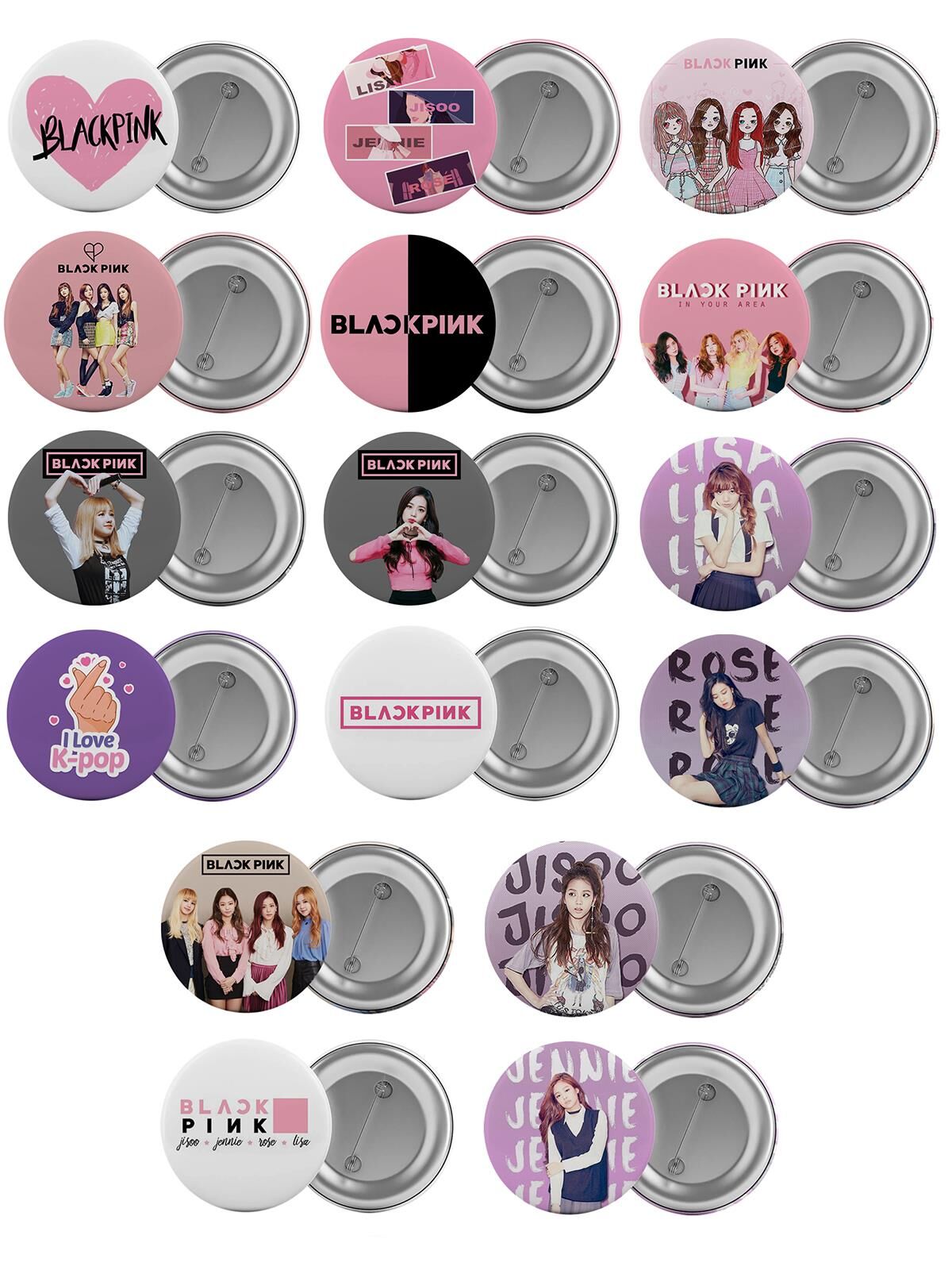 Black Pink Çanta Rozeti Seti 16 Adet En Büyük Boy 5.8cm İğneli Broş