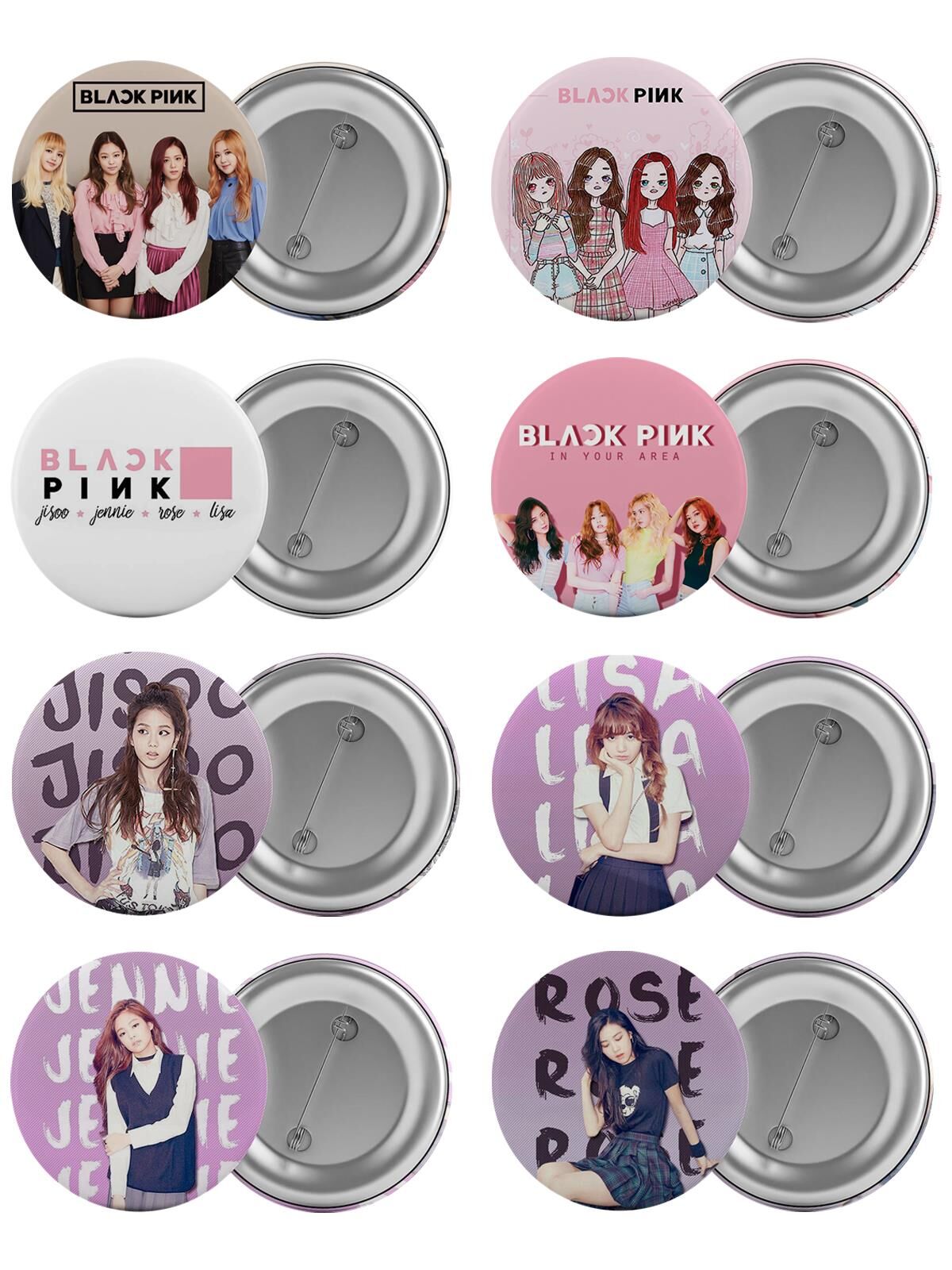 Black Pink Çanta Rozeti Seti 8 Adet En Büyük Boy 5.8cm İğneli Broş