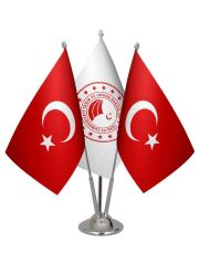 Masa Üstü Tarım Bakanlığı Bayrağı Türk Bayrağı Üçlü Krom Direk Masa Bayrak Seti