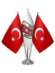 Masa Üstü Türk Silahlı Kuvvetleri Bayrağı Türk Bayrağı Üçlü Krom Direk Masa Bayrak Seti