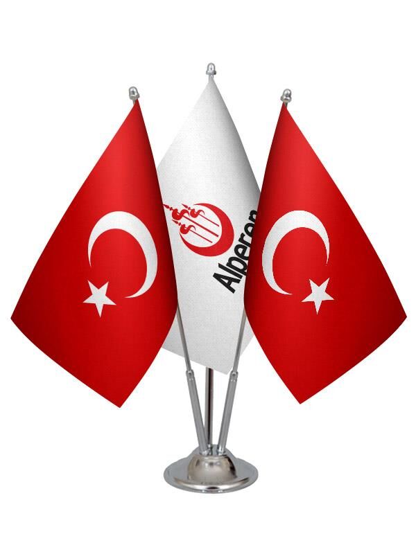 Masa Üstü Alperen Ocakları Bayrağı Türk Bayrağı Üçlü Krom Direk Masa Bayrak Seti