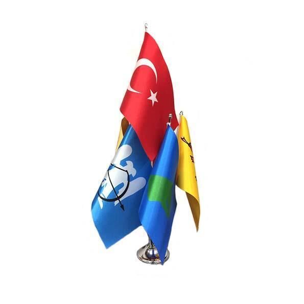 Masa Üstü Eski Türk Devletleri Bayrakları 6'lı Krom Direk + 6 Bayrak