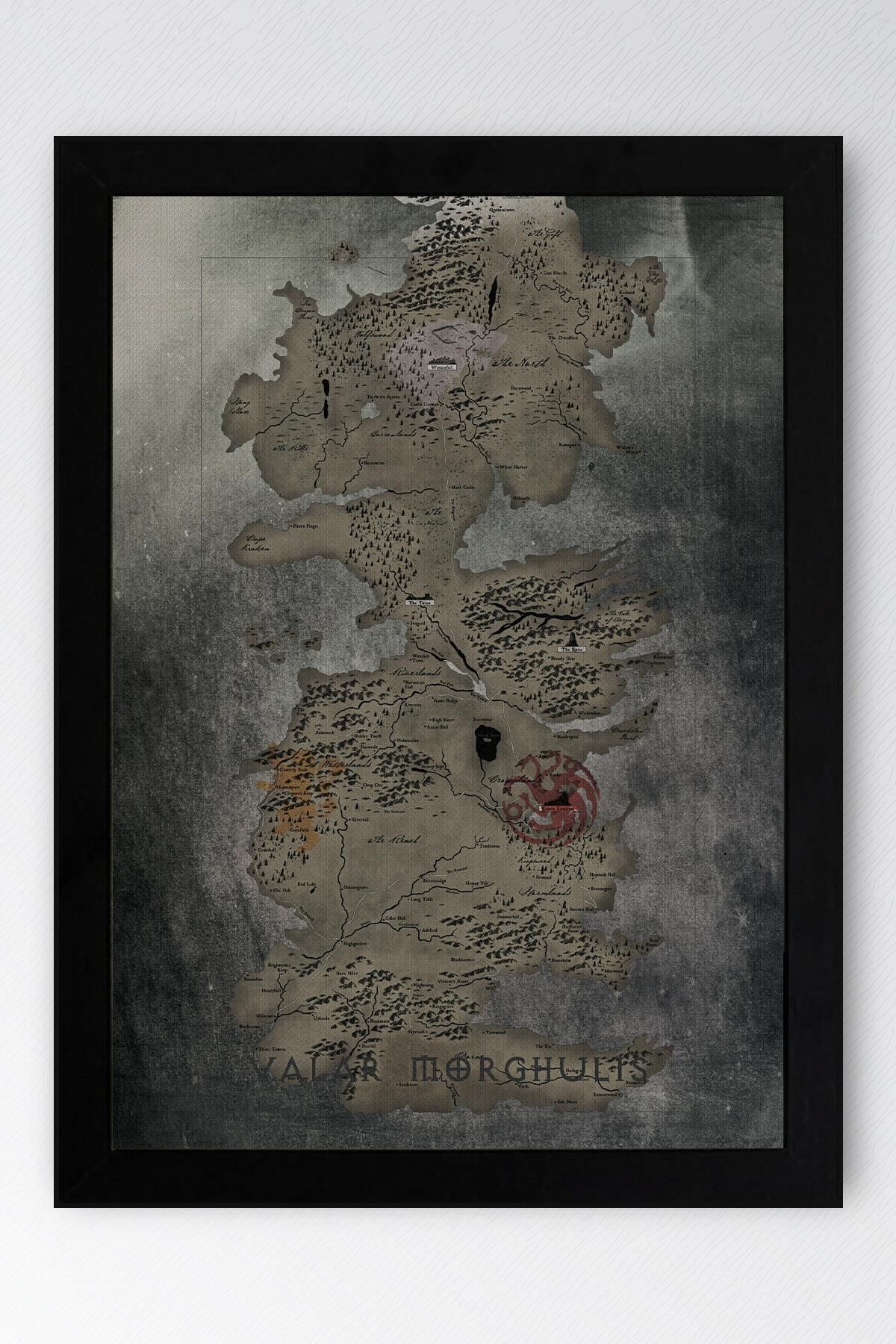 Game of Thrones Haritası Çerçeveli Tablo - Taht Oyunları Dizi Posteri Tablo