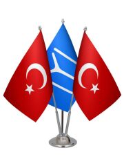 Masa Üstü Kayı Boyu Bayrağı Türk Bayrağı Üçlü Krom Direk Masa Bayrak Seti