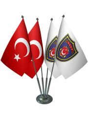 Masa Üstü Deniz Kuvvetleri Bayrağı Türk Bayrağı Dörtlü Krom Direk Masa Bayrak Seti