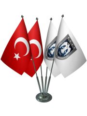 Masa Üstü Hava Kuvvetleri Bayrağı Türk Bayrağı Dörtlü Krom Direk Masa Bayrak Seti