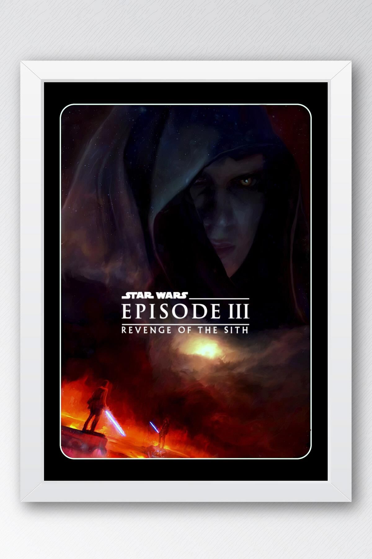 Star Wars 3 Çerçeveli Tablo - Uzay Savaşları Eski Nostalji Fim Posteri Tablo 35x50 - Beyaz