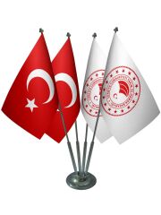 Masa Üstü Tarım ve Orman Bakanlığı Bayrağı Türk Bayrağı Dörtlü Krom Direk Masa Bayrak Seti
