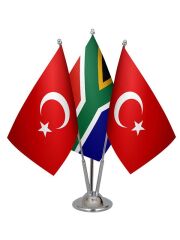Masa Üstü Güney Afrika Bayrağı Türk Bayrağı Üçlü Krom Direk Masa Bayrak Seti
