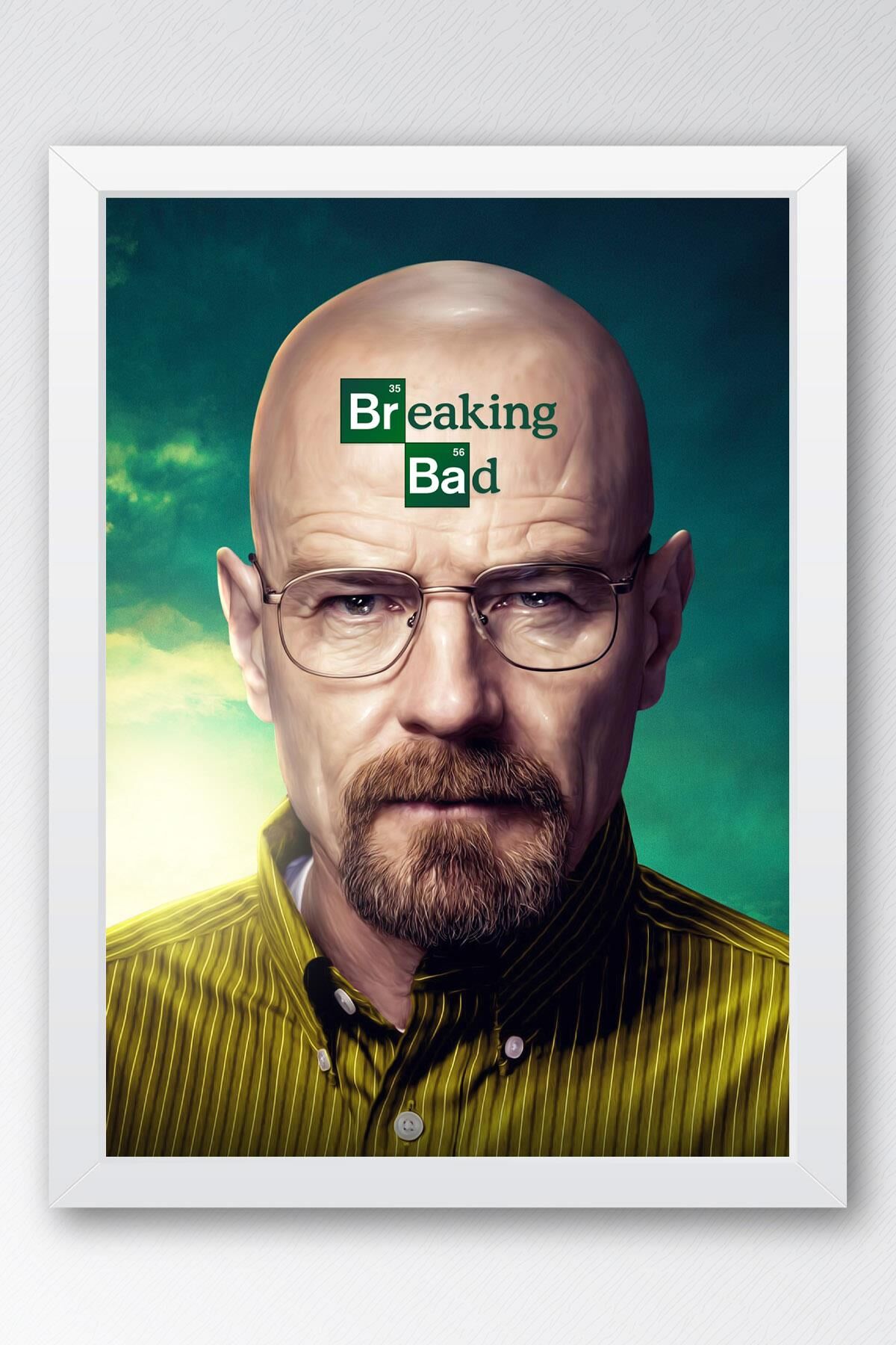 Breaking Bad Çerçeveli Tablo - Dizi Afişi Walter White Poster Tablo 21x30 - Beyaz