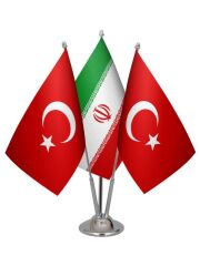 Masa Üstü İran Bayrağı Türk Bayrağı Üçlü Krom Direk Masa Bayrak Seti