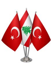 Masa Üstü Lübnan Bayrağı Türk Bayrağı Üçlü Krom Direk Masa Bayrak Seti
